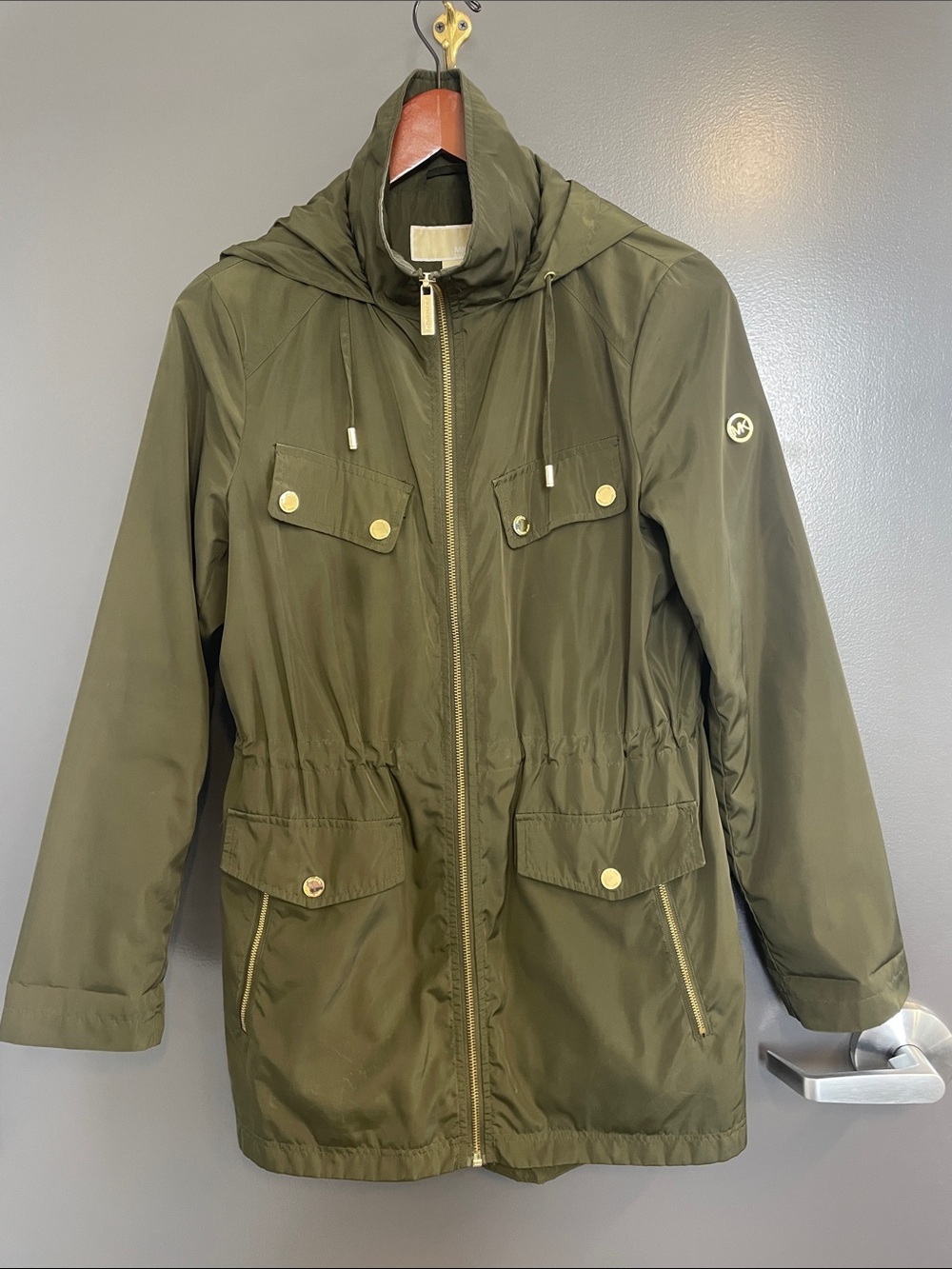 Michael Kors Olive Green Jacket with Gold Accents